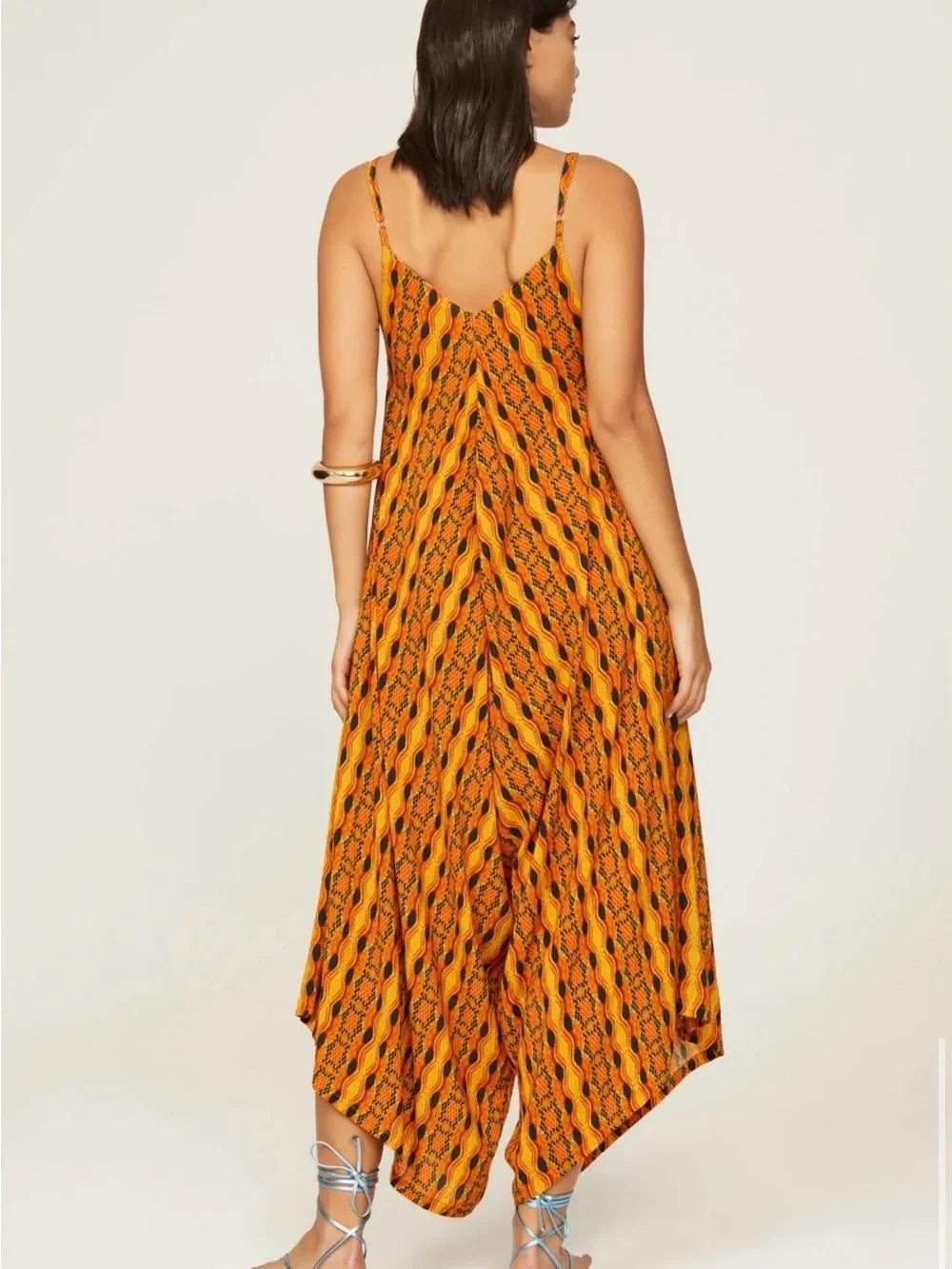KAHINDO Kano African Tribal Printed Yellow Orange Wide-Leg Jumpsuit EUC SMALL